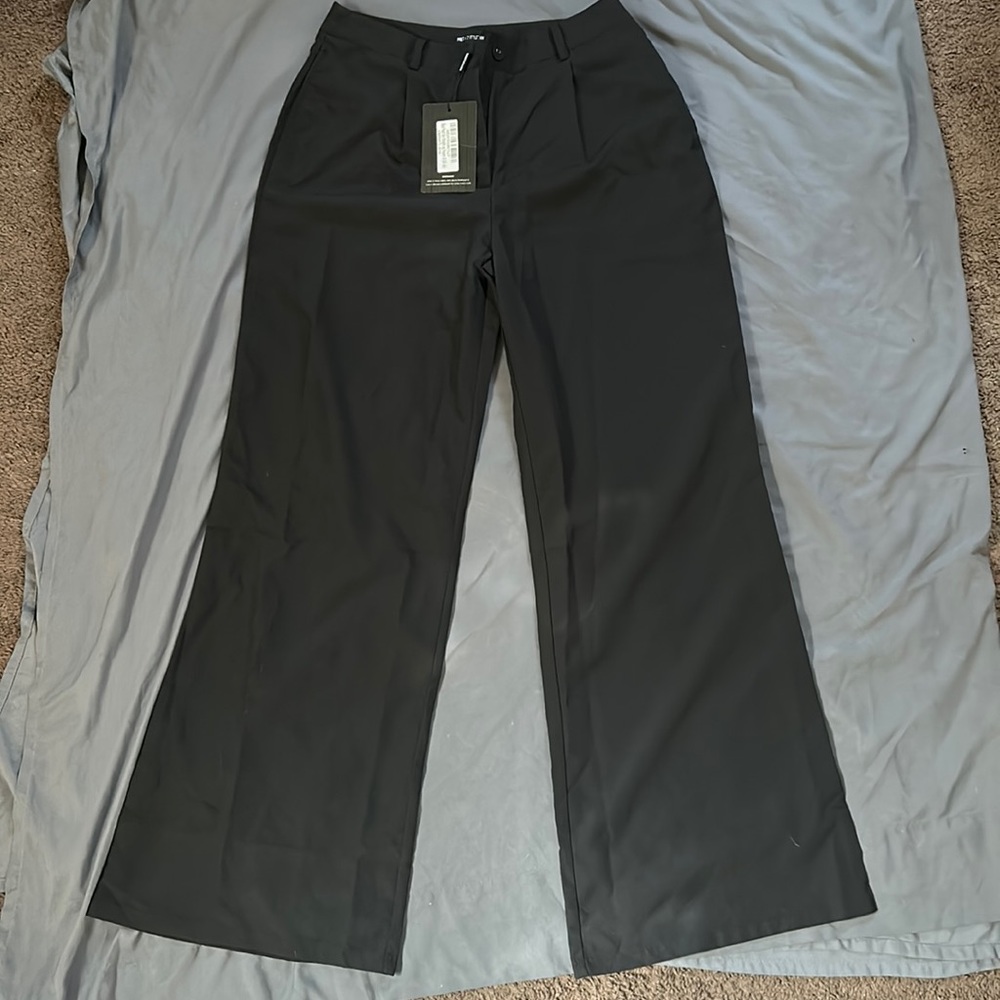 Black Peach Skin Straight Leg Trousers